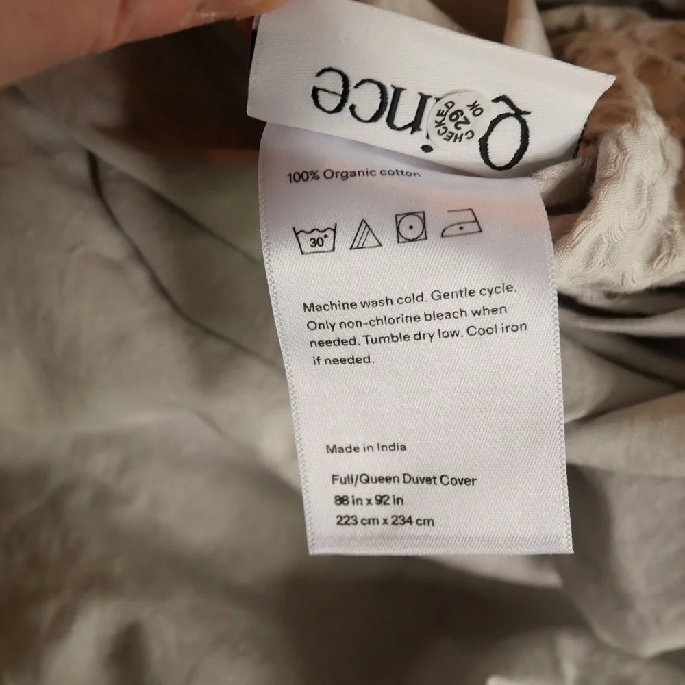 NEW Quince Organic Luxe Honeycomb FULL QUEEN Duvet Cover Set + Shams Light Gray